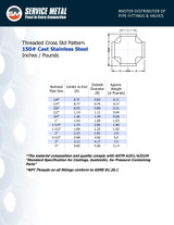 150# Stainless Steel Threaded Cross Dimension