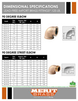 125# Lead Free Brass 90 Degree Elbow Dimensions