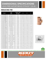 125# Lead Free Brass Reducing Tee Dimensions