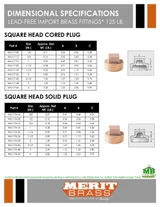 125# Lead Free Brass Solid Square Head Plug Dimensions