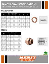 125# Lead Free Brass Hex Locknut Dimensions