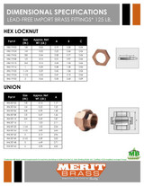 125# Lead Free Brass Union Dimensions