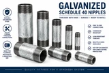 ASC Schedule 40 galvanized steel pipe nipples – threaded both ends, corrosion resistant, sizes 1/4 inch through 6 inch