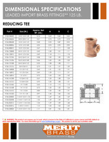 125# Leaded Brass Reducing Tee Dimensions