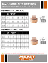 125# Leaded Brass Cored Square Head Plug Dimensions
