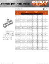 Merit Stainless Press Reducing Tee Dimensions