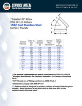 150# Stainless Steel Threaded 45 Degree Elbow Dimensions