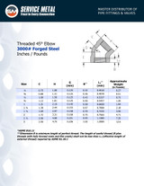 3000# Forged Steel Threaded 45 Degree Elbow Dimensions