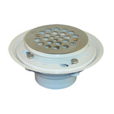 2" X 3" PVC Low Profile Bolt Down Shower Drain w/ 4-1/4" Round S. S. Strainer