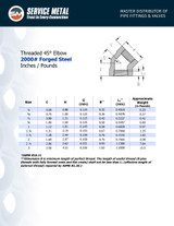 2000# Forged Steel Threaded 45 Degree Elbow Data Sheet