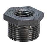 Black malleable iron hex bushing, Figure 3383, Class 150 with male external threads