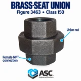 Black malleable iron brass-seat union, Figure 3463, Class 150 showing union nut and female npt connection