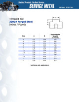 3000# Forged Steel Threaded Tee Dimensions