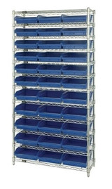 CHROME WIRE SHELVING UNITS WITH SHELF BINS - HWR12-110-B