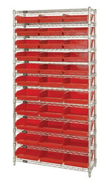 CHROME WIRE SHELVING UNITS WITH SHELF BINS - HWR12-110-R