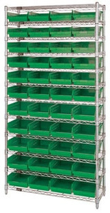 CHROME WIRE SHELVING UNITS WITH SHELF BINS - HWR12-107-G