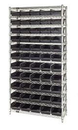 CHROME WIRE SHELVING UNITS WITH SHELF BINS - HWR12-102-BK