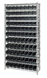 CHROME WIRE SHELVING UNITS WITH SHELF BINS - HWR12-103-BK