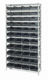 CHROME WIRE SHELVING UNITS WITH SHELF BINS - HWR12-108-BK