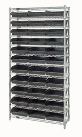 CHROME WIRE SHELVING UNITS WITH SHELF BINS - HWR12-110-BK