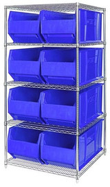 CHROME WIRE SHELVING UNITS WITH HULK CONTAINERS - HWR5-995-B