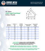 125# Lead Free Brass 45 Degree Elbow