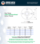 125# Lead-Free Brass Floor Flange Specs