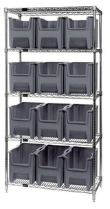 Chrome Wire Shelving Units With Giant Hopper Bins - HWR5-600-GY