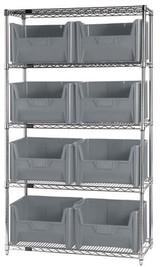 Chrome Wire Shelving Units With Giant Hopper Bins - HWR5-700-GY