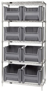 Chrome Wire Shelving Units With Giant Hopper Bins - HWR5-800-GY