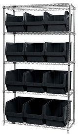 Chrome Wire Shelving Units With Magnum Bins - HWR5-533-BK