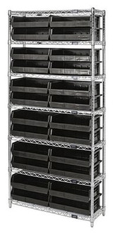 Chrome Wire Shelving Units With Ultra Bins - HWR7-245-BK