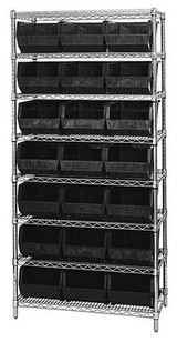 Chrome Wire Shelving Units With Ultra Bins - HWR8-255-BK