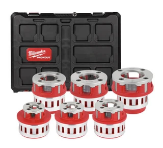 Included Milwaukee 1/2 inch through 2 inch High Speed NPT Forged Aluminum Die Head Kit