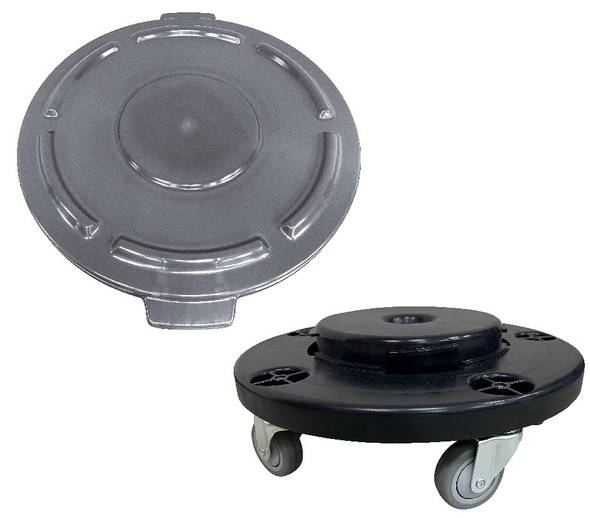Crusader Round Trash Cans - Lids & Dolly