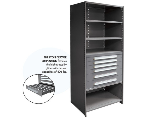 Modular Drawers For 36" Wide Lyon Industrial Clip Shelving