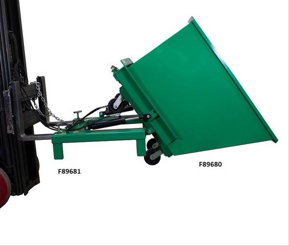 Powered Self-Dumping System Forklift Attachment