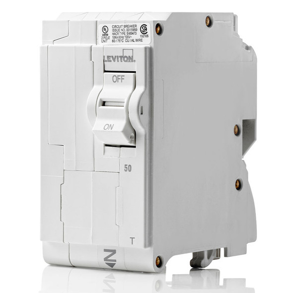 White 50A 2-Pole Standard Thermal Magnetic Branch Circuit Breaker