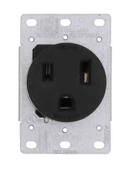 Black 50A Flush Mount Power Receptacle NEMA 6-50R 250V