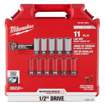 Milwaukee Tool SHOCKWAVE Impact Duty 1/2 Drive SAE & Metric 11PC Lug Nut Wheel Socket Set