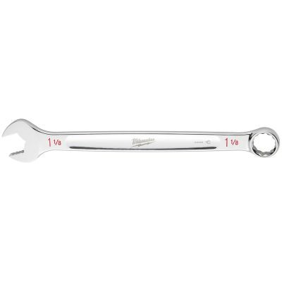 Milwaukee Tool 1-1/8" SAE Combination Wrench, 12-Point, Steel, Chrome, Ergonomic, I-Beam Handle