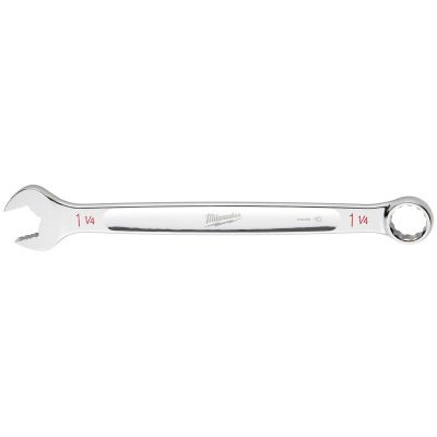 Milwaukee Tool 1-1/4" SAE Combination Wrench, 12-Point, Steel, Chrome, Ergonomic, I-Beam Handle