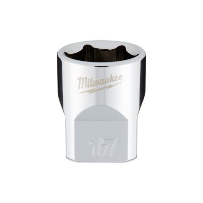 Milwaukee Tool 3/8" Drive 17mm Metric 6-Point Socket with FOUR FLAT Sides, Vanadium Steel, Chrome