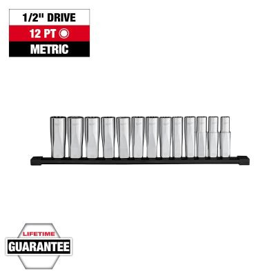 Milwaukee Tool 13pc 1/2 inch Drive 12-Point Deep Well Metric Socket Set