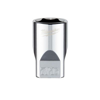 Milwaukee Tool 1/4" Drive 7/16" SAE 6-Point Socket with FOUR FLAT Sides, Vanadium Steel, Chrome