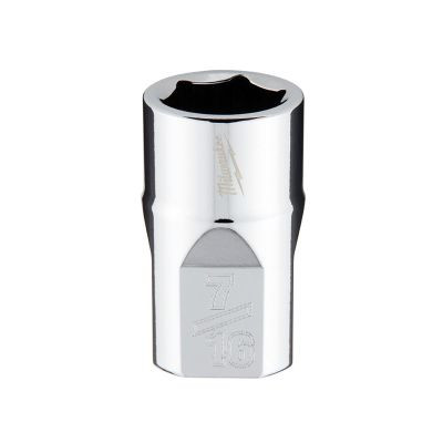 Milwaukee Tool 3/8" Drive 7/16" SAE 6-Point Socket with FOUR FLAT Sides, Vanadium Steel, Chrome