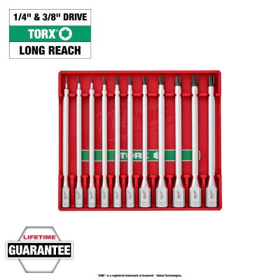 Milwaukee Tool 1/4 Inch and 3/8 Inch Drive Long TORX Bit Socket Set - 11 Piece