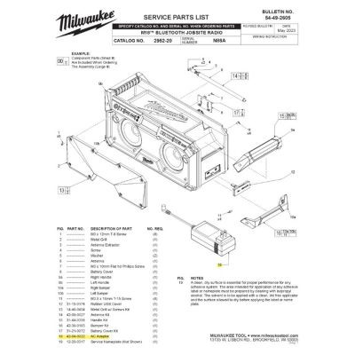 Milwaukee Tool AC Adapter for M18 Bluetooh Jobsite Radio MLW2952-20