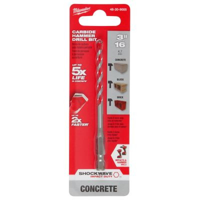 Milwaukee Tool 3/16" x 2" x 4" SHOCKWAVE Impact Duty Carbide Hammer Drill Bit