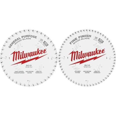 Milwaukee Tool Circular Saw Two-Pack Wood Cutting Blades 10" 40T + 60T